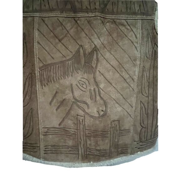 Vintage Southwestern Mens Sherpa Wool Lined Snap Front Leather Vest XL Unisex - Picture 7 of 10